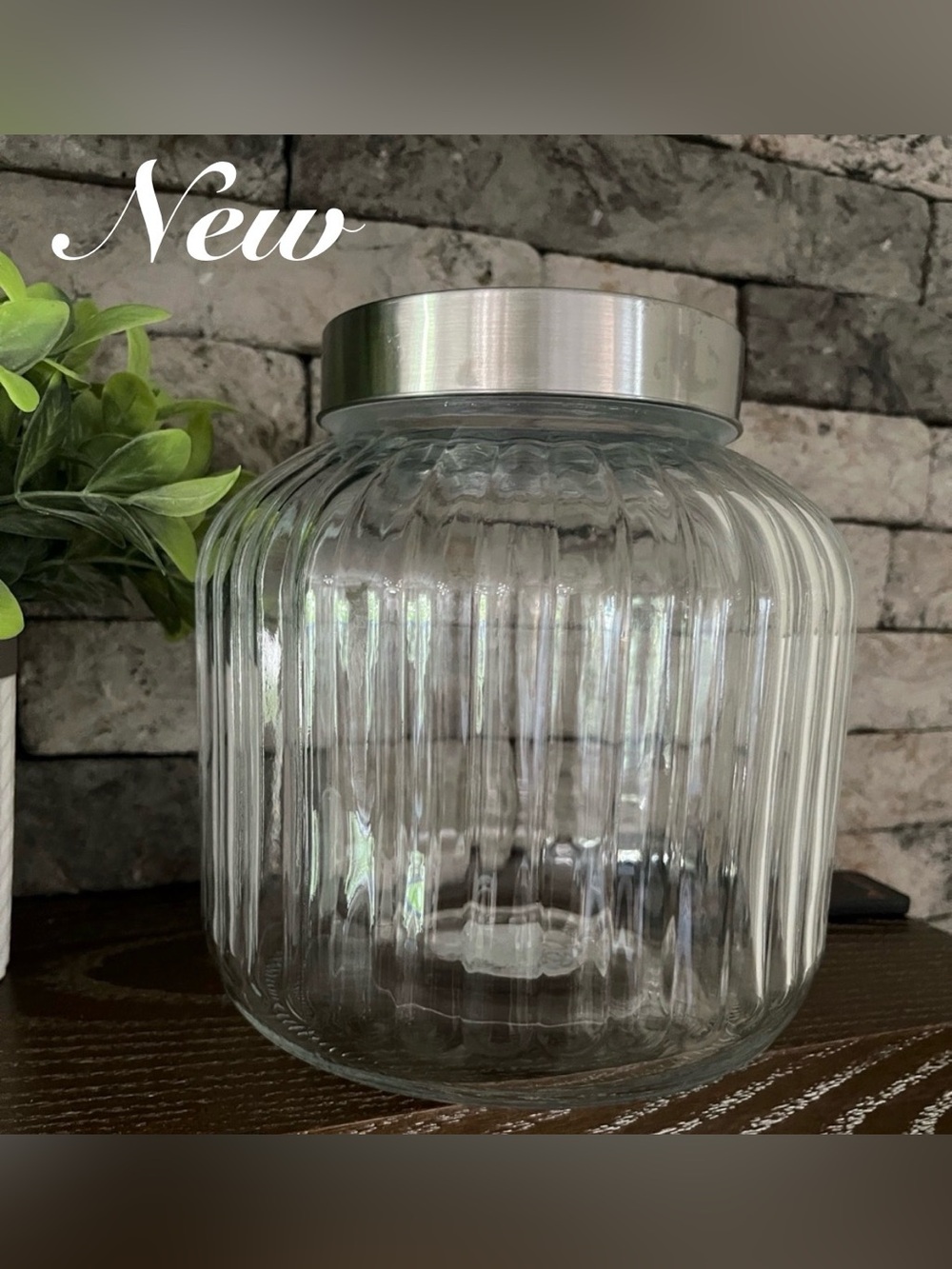 Large Ribbed Glass Storage Jar w/ Stainless Lid ~🆕~ Many Uses
